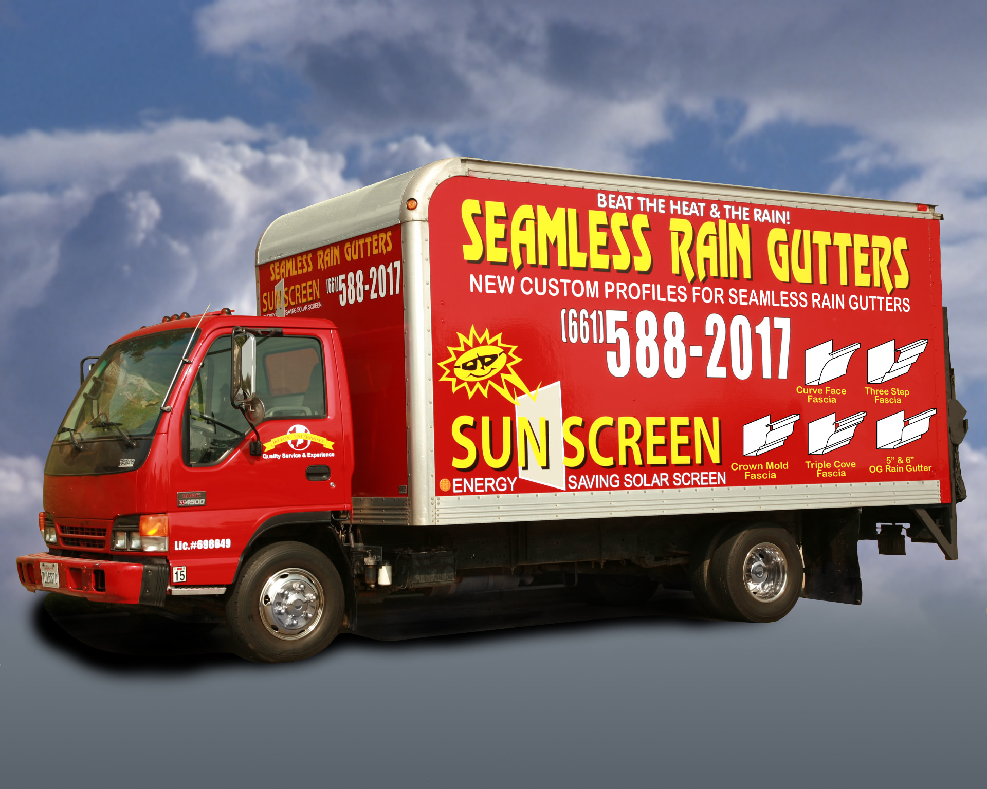 Kern Rain Gutters truck equipped to cut and bend gutters on site in Bakersfield